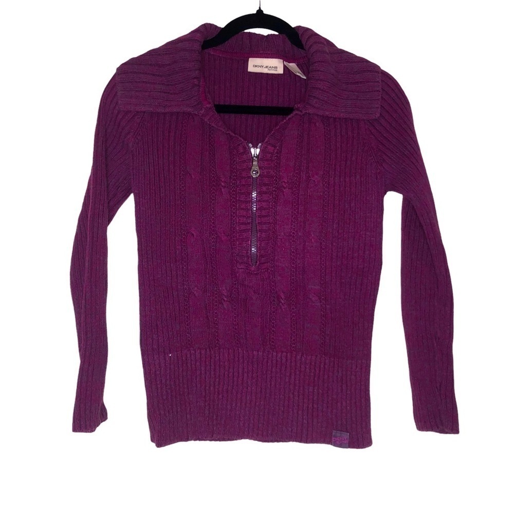 DKNY Jeans Red Ribbed Cable Knit Long Sleeve Sweater